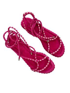 Alexandre Birman Women's Sz 39 Pink Polka-Dot Suede Lace-Up Sandals